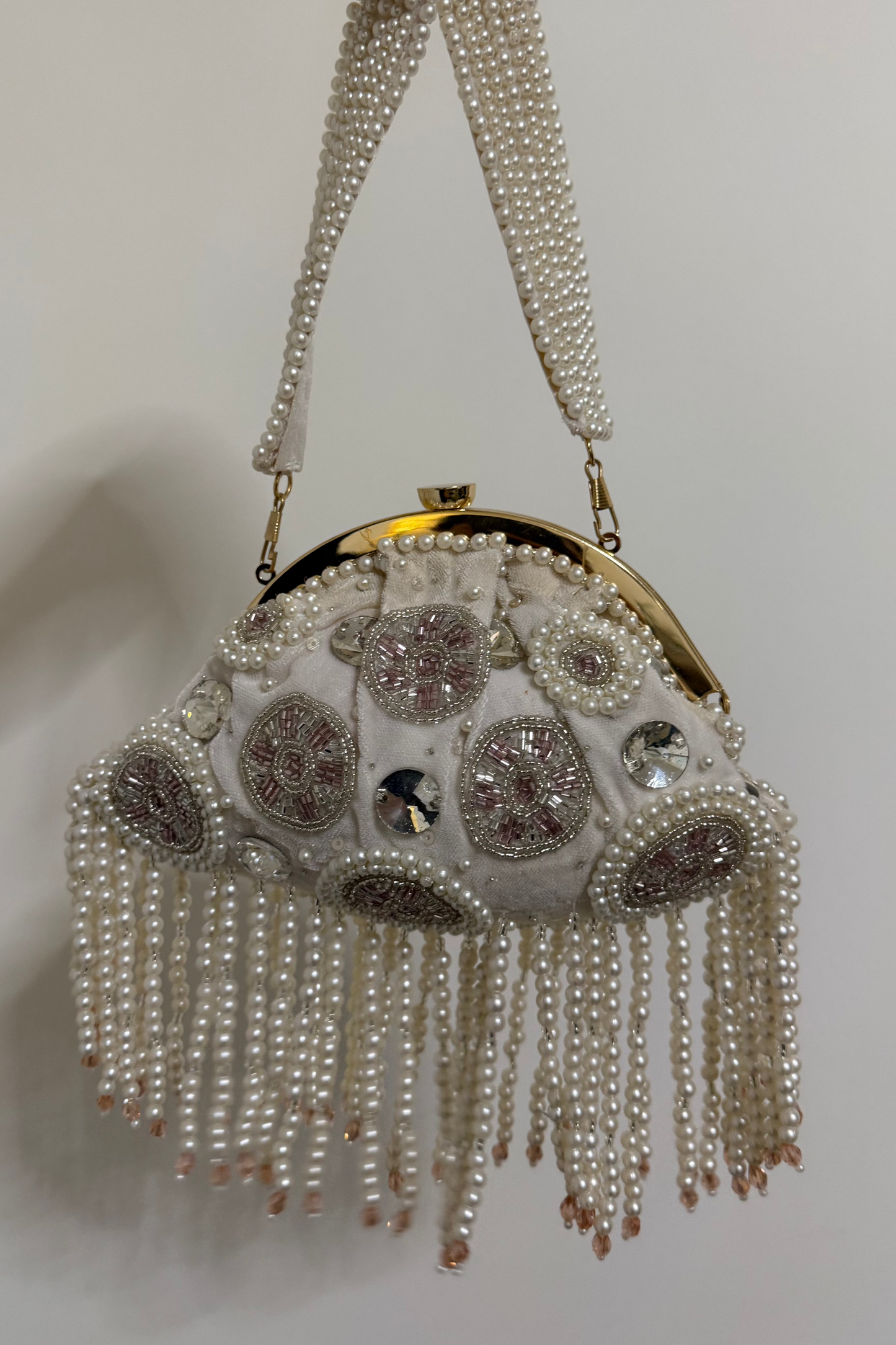 White Circle Beaded Handbag