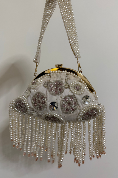 White Circle Beaded Handbag