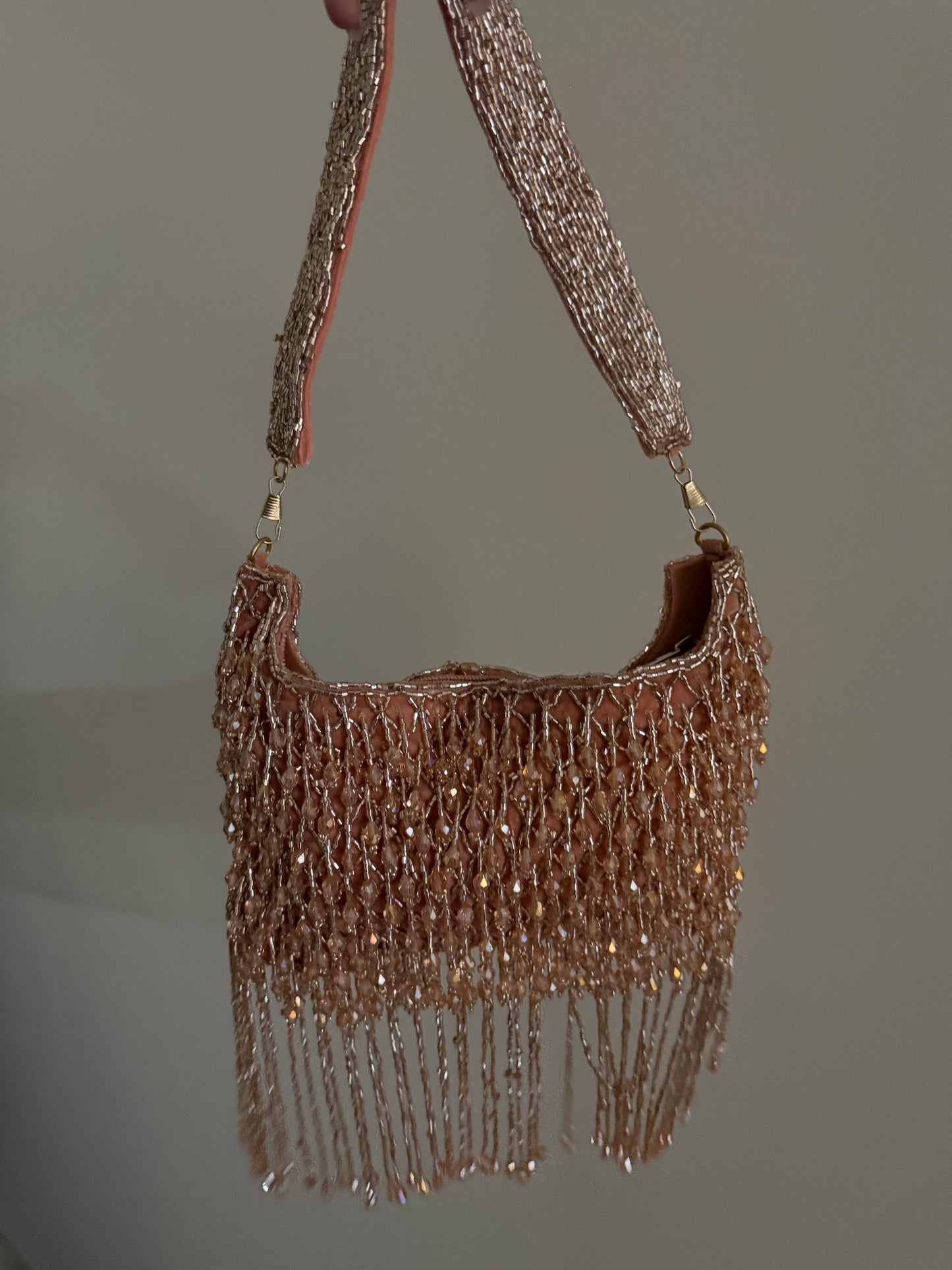Pink Beaded Handbag (Tassels)