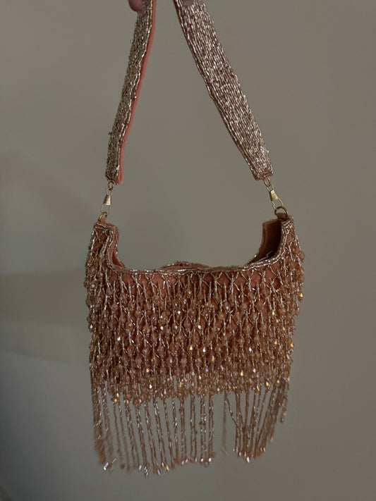Pink Beaded Handbag (Tassels)