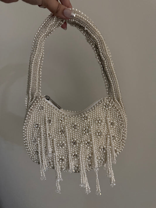 White Beaded Handbag (Tassels)