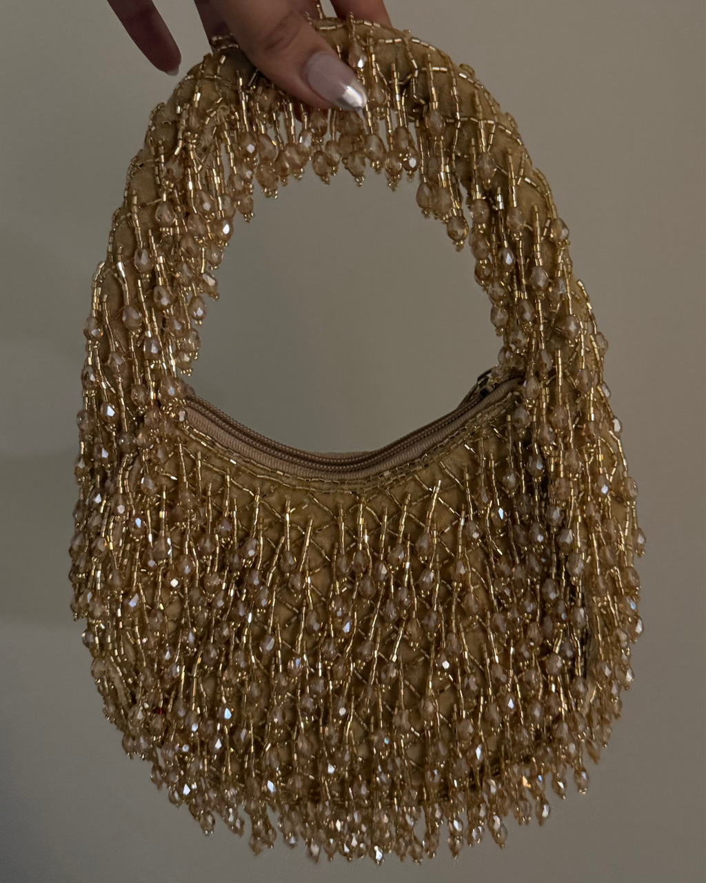 Gold Round Beaded Handbag