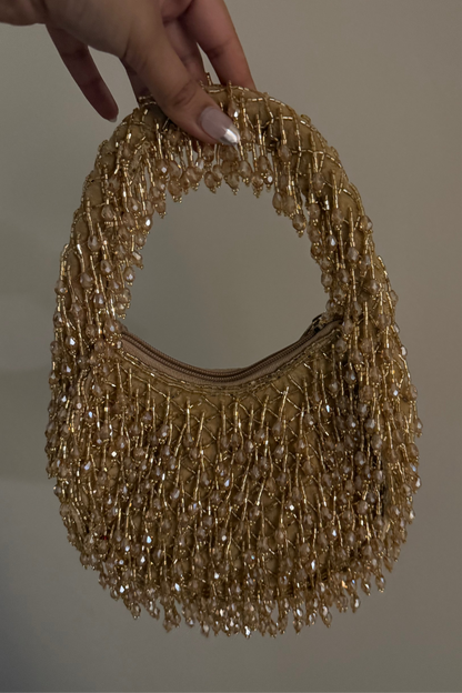 Gold Round Beaded Handbag