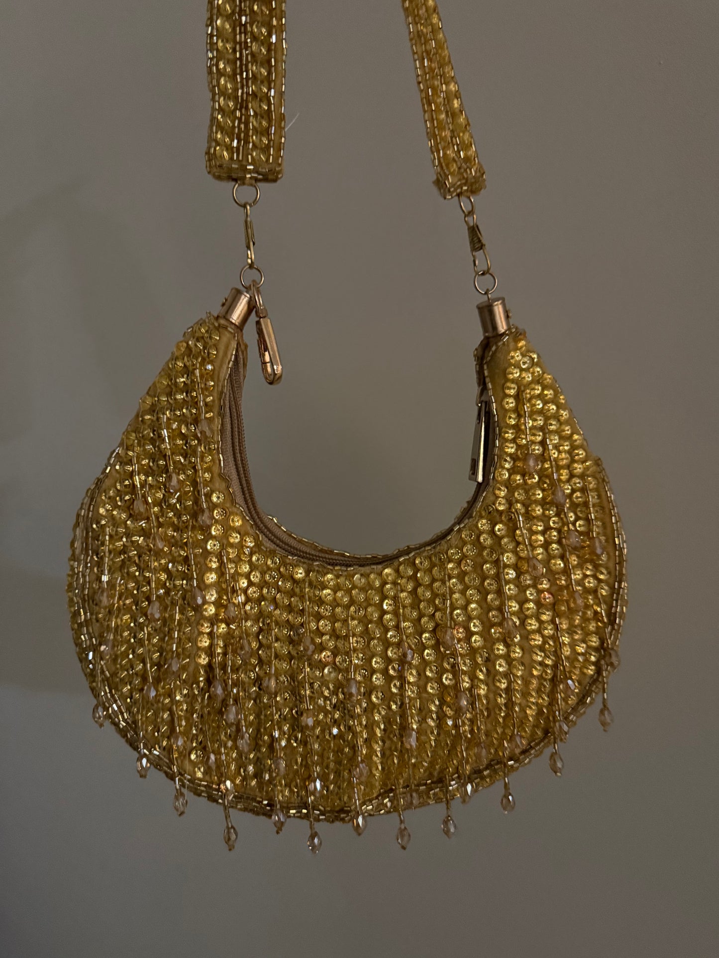 Crescent Moon Gold Beaded Handbag