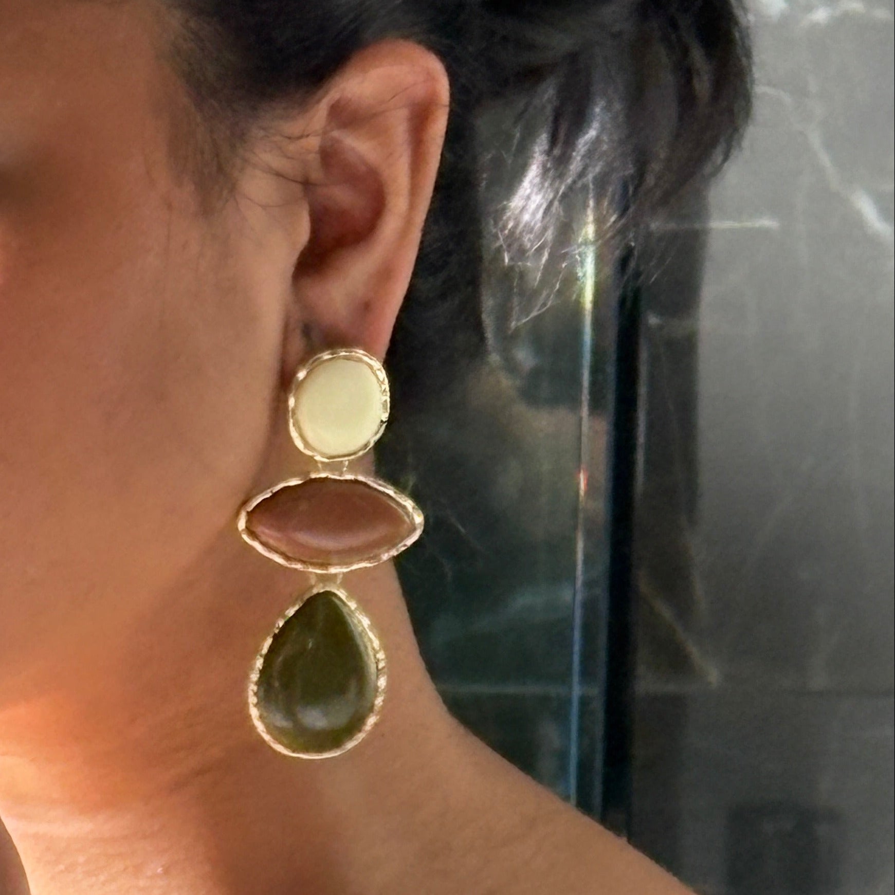 Gold and Green Drop Earrings