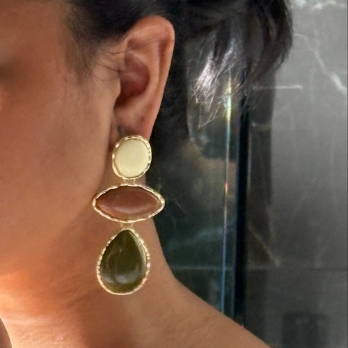 Gold and Green Drop Earrings