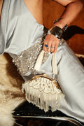 White Silver Bead Clutch
