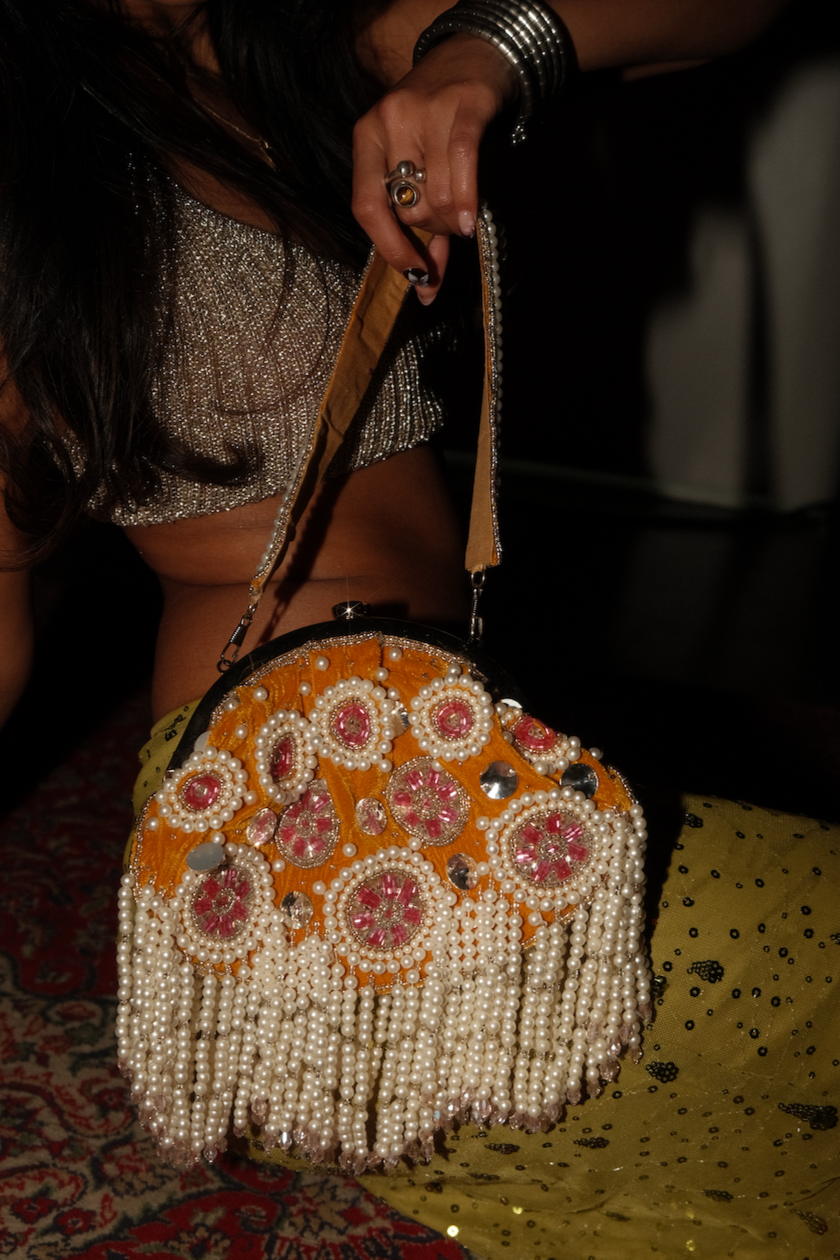 Orange and Pink Beaded Handbag