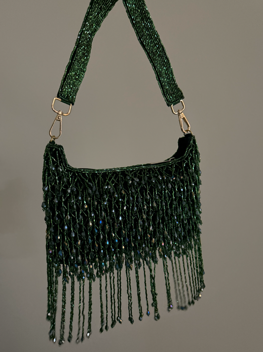 Green Beaded Handbag (Tassels)