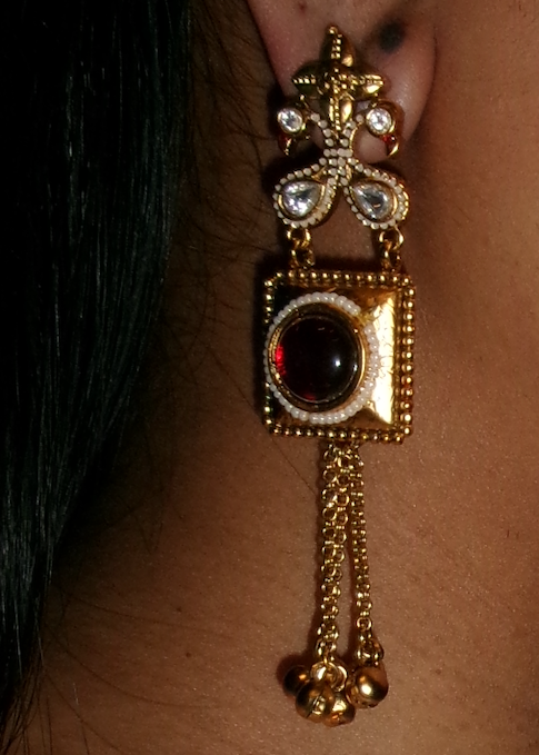 Gold Red Drop Earrings