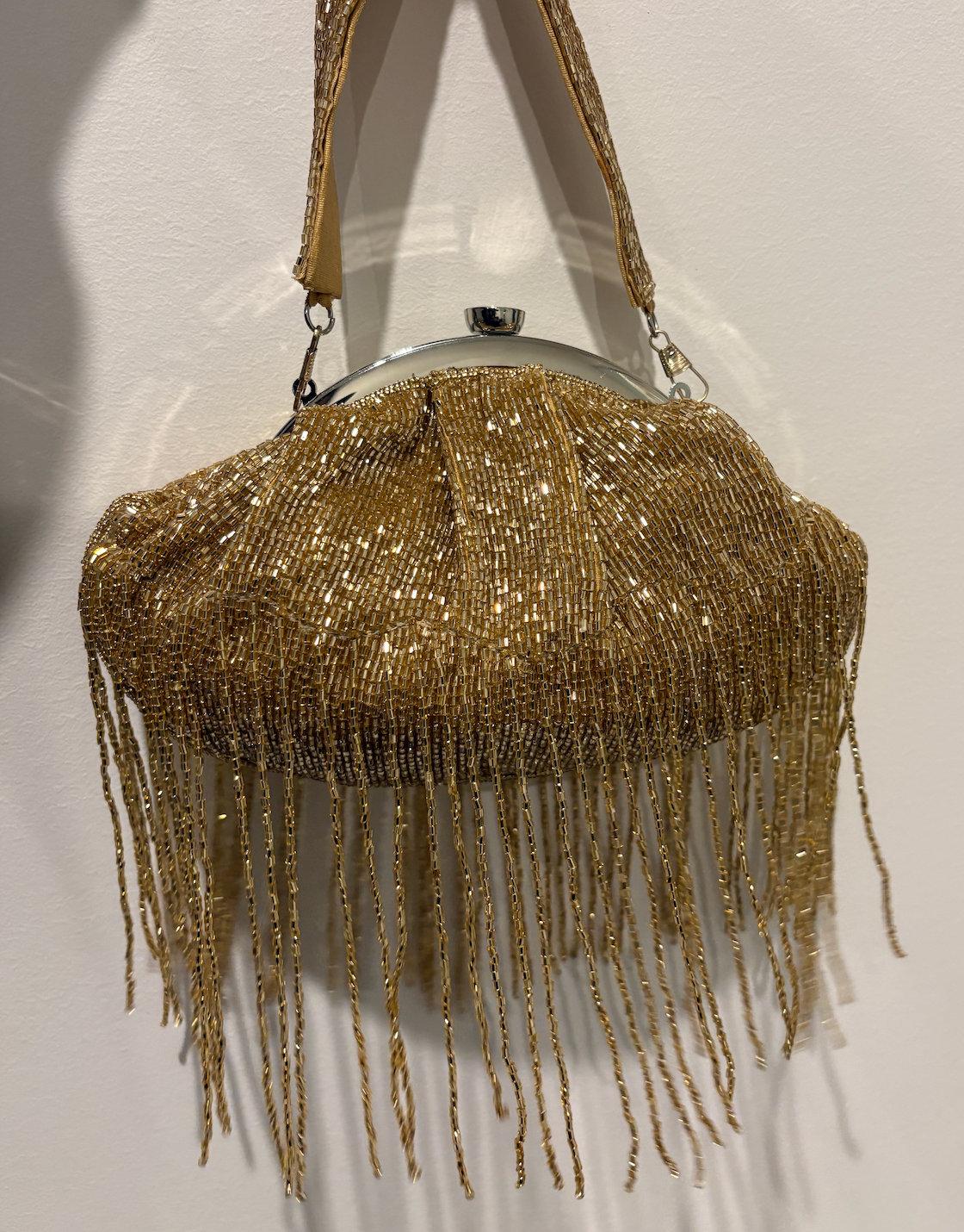 Gold Bead Fringe Clutch