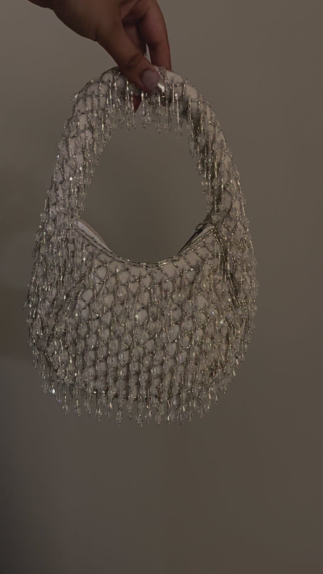 White Silver Beaded Handbag