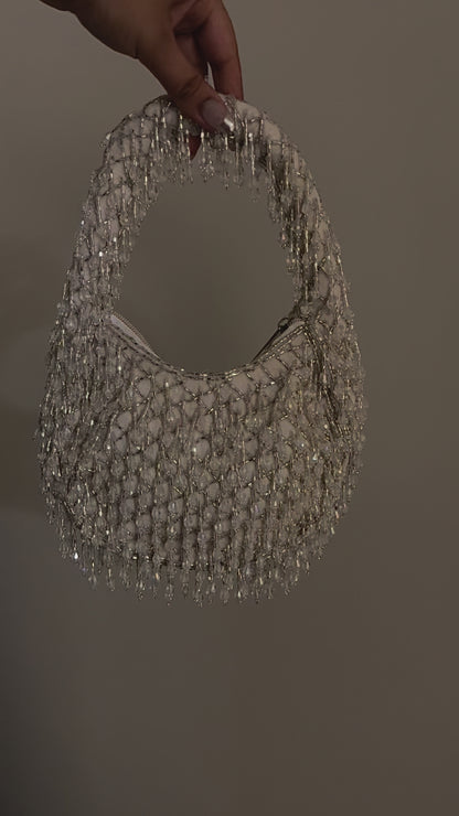White Silver Beaded Handbag
