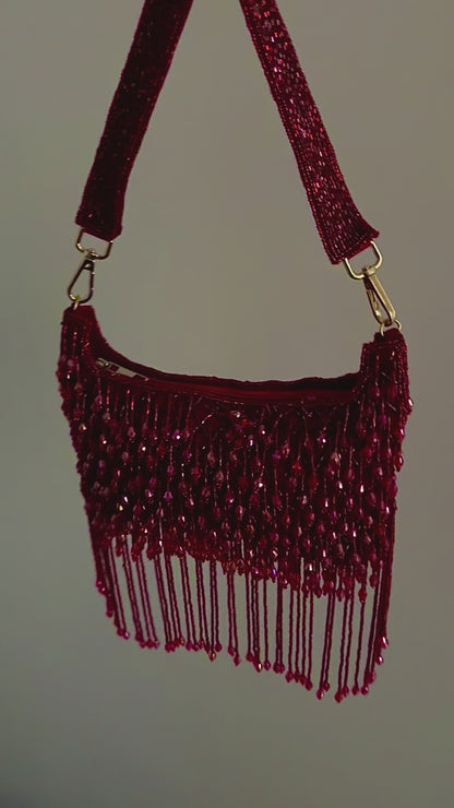 Red Beaded Handbag (Tassels)