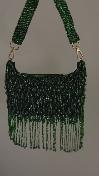 Green Beaded Handbag (Tassels)