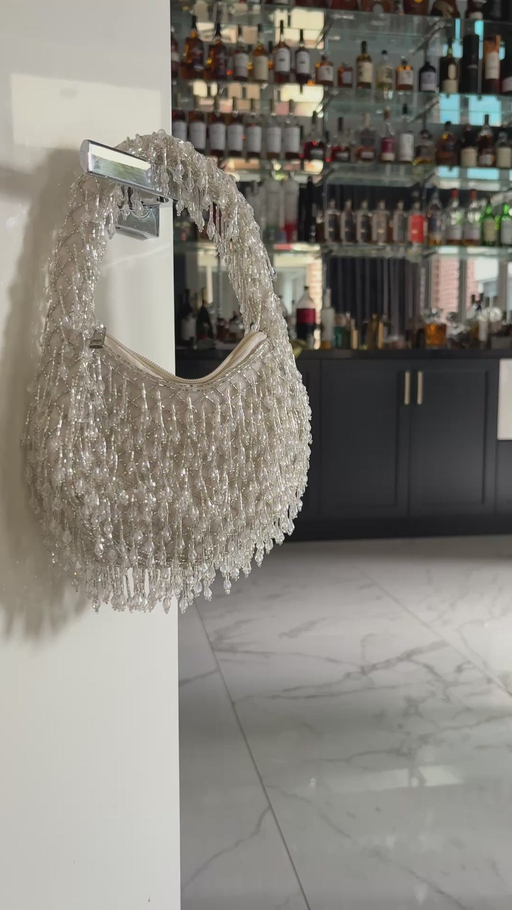 White Silver Beaded Handbag